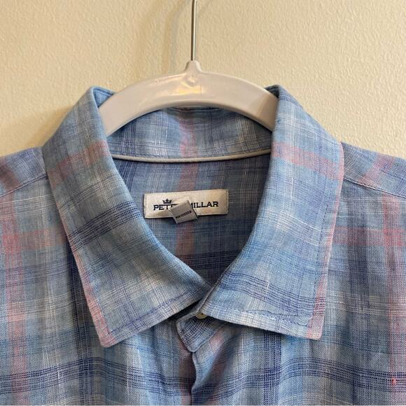 Peter Millar Summer Sky Crystal Beach Linen Sport Shirt Button Down Mens Large - Picture 2 of 16